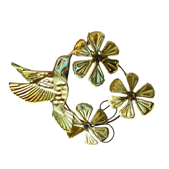Vintage Gold-Tone Hummingbird & Floral Metal Wall Decor - Picture 3 of 3